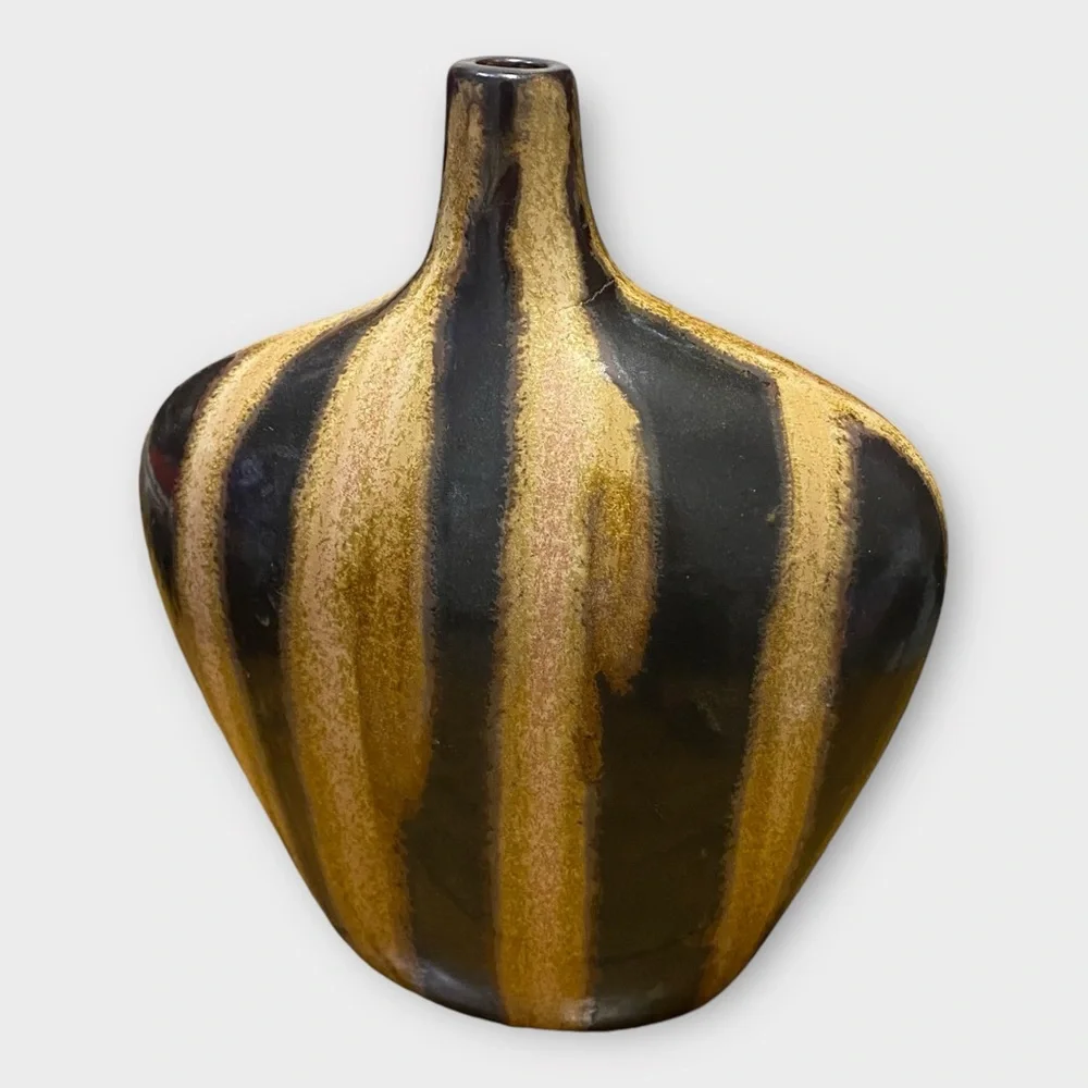 MCM Bud Vase Ceramic Porcelain Studio Pottery Glazed Drip Stripes Large